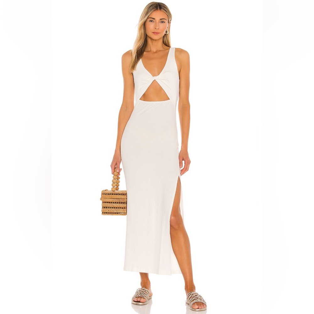 L*Space Ribbed Twist Front Cutout Maxi Dress Light Ivory Size M
